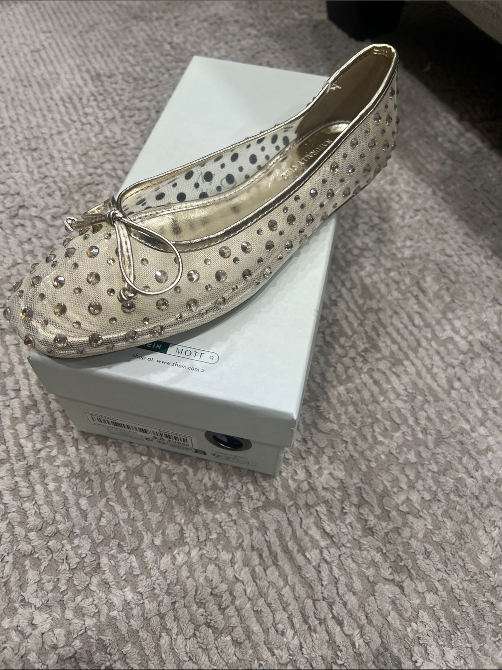MOTF Metallic Gold Studded Ballet Flat with Bow Accent